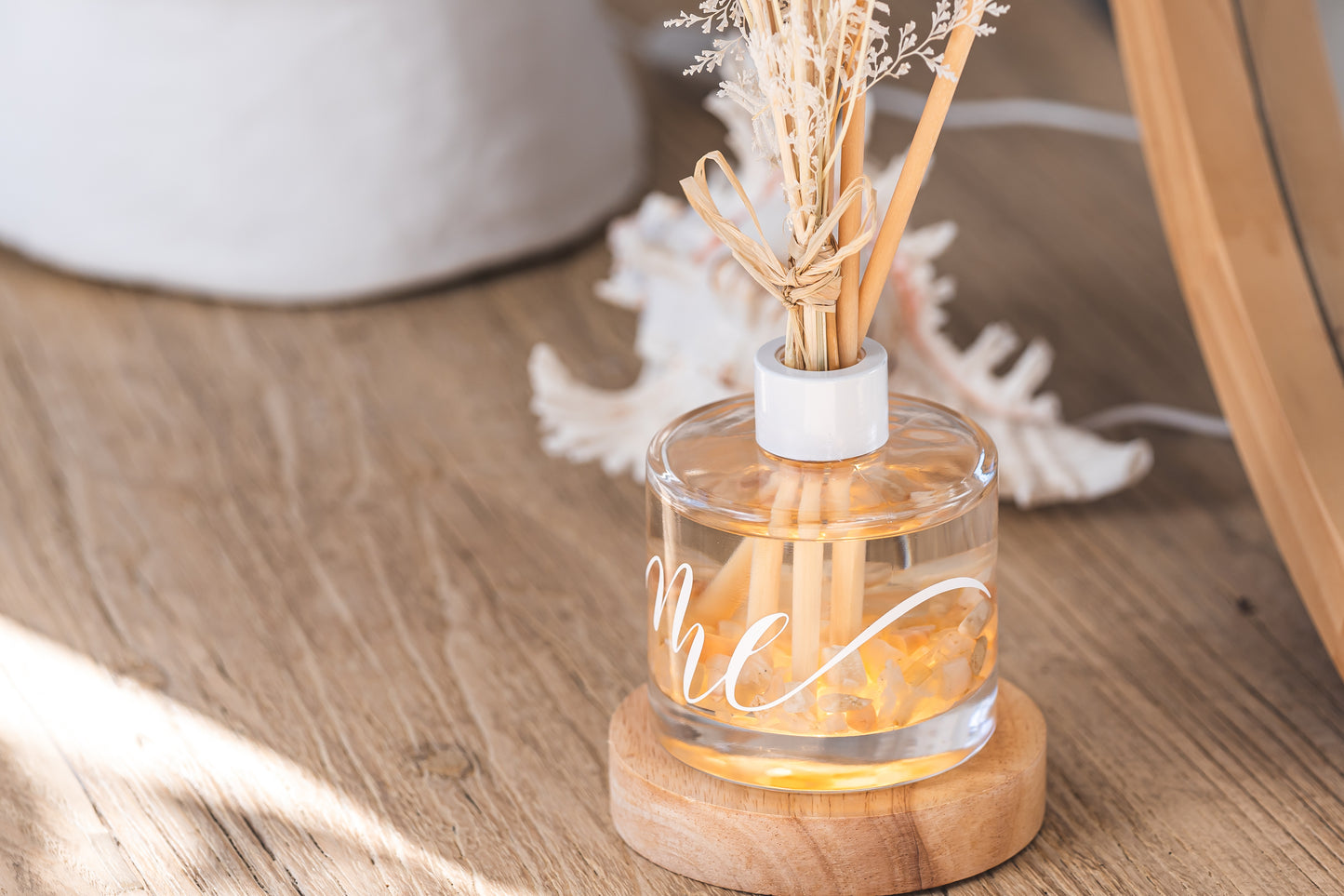 Cream Moonstone Crystal Reed Diffuser