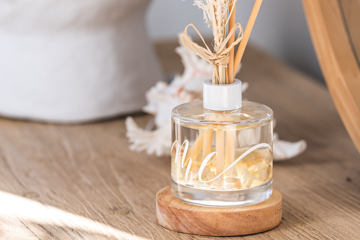 Cream Moonstone Crystal Reed Diffuser